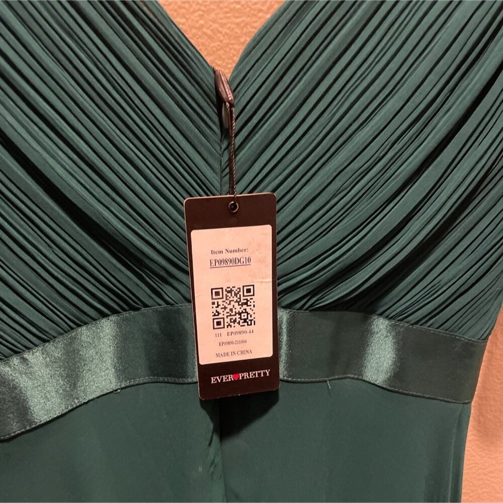 Ever-Pretty Chiffon Evening Dress Green V-Neck Prom Formal Gown Size M New - Picture 6 of 11